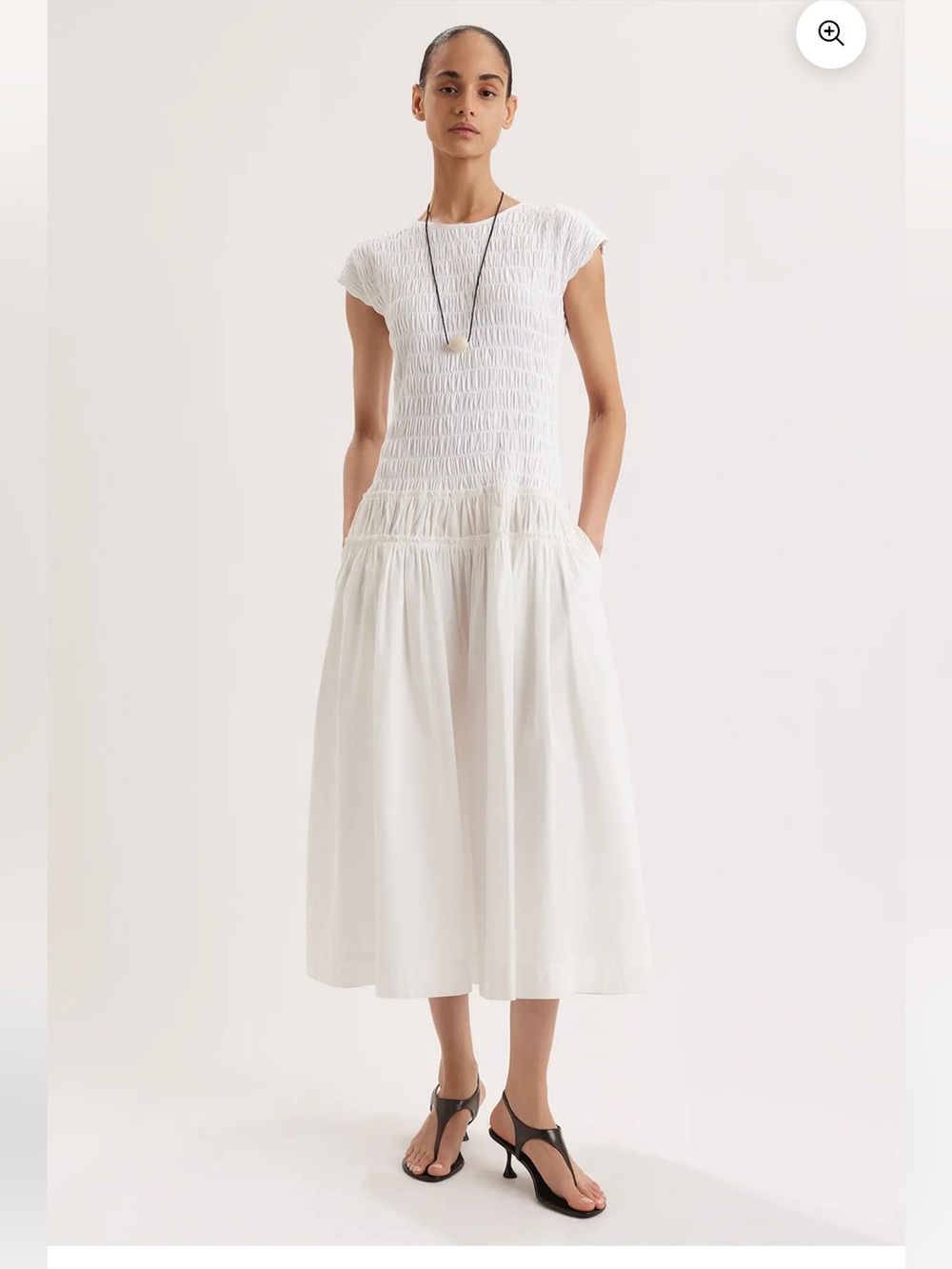 Smocked Bodice White Maxi Dress
